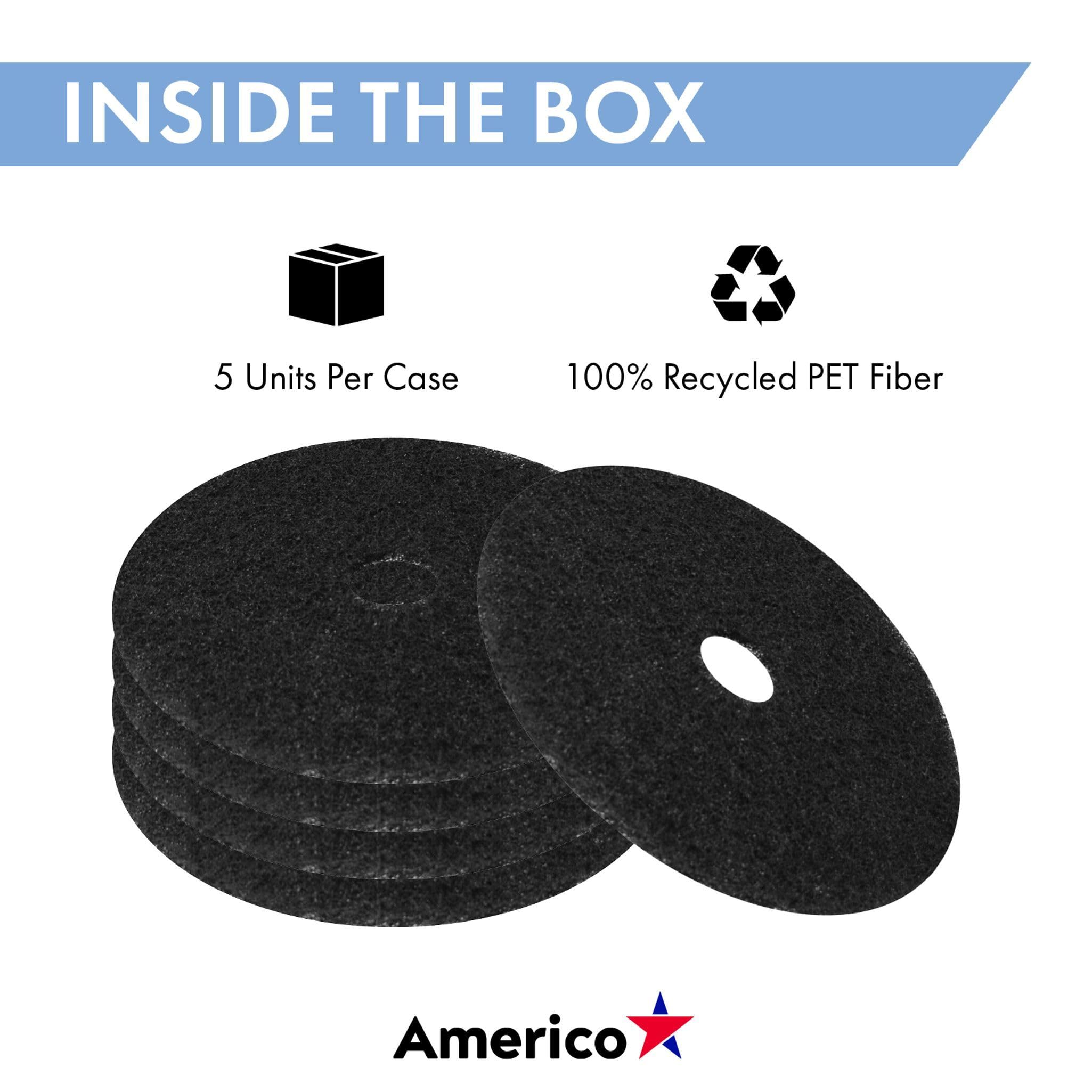 Americo Black Strip Stripping Floor Pad, 10" Diameter, 3.25" Center Hole, 5 Pads/Case, Made of 100% Recycled Content, USA Made - Image 3