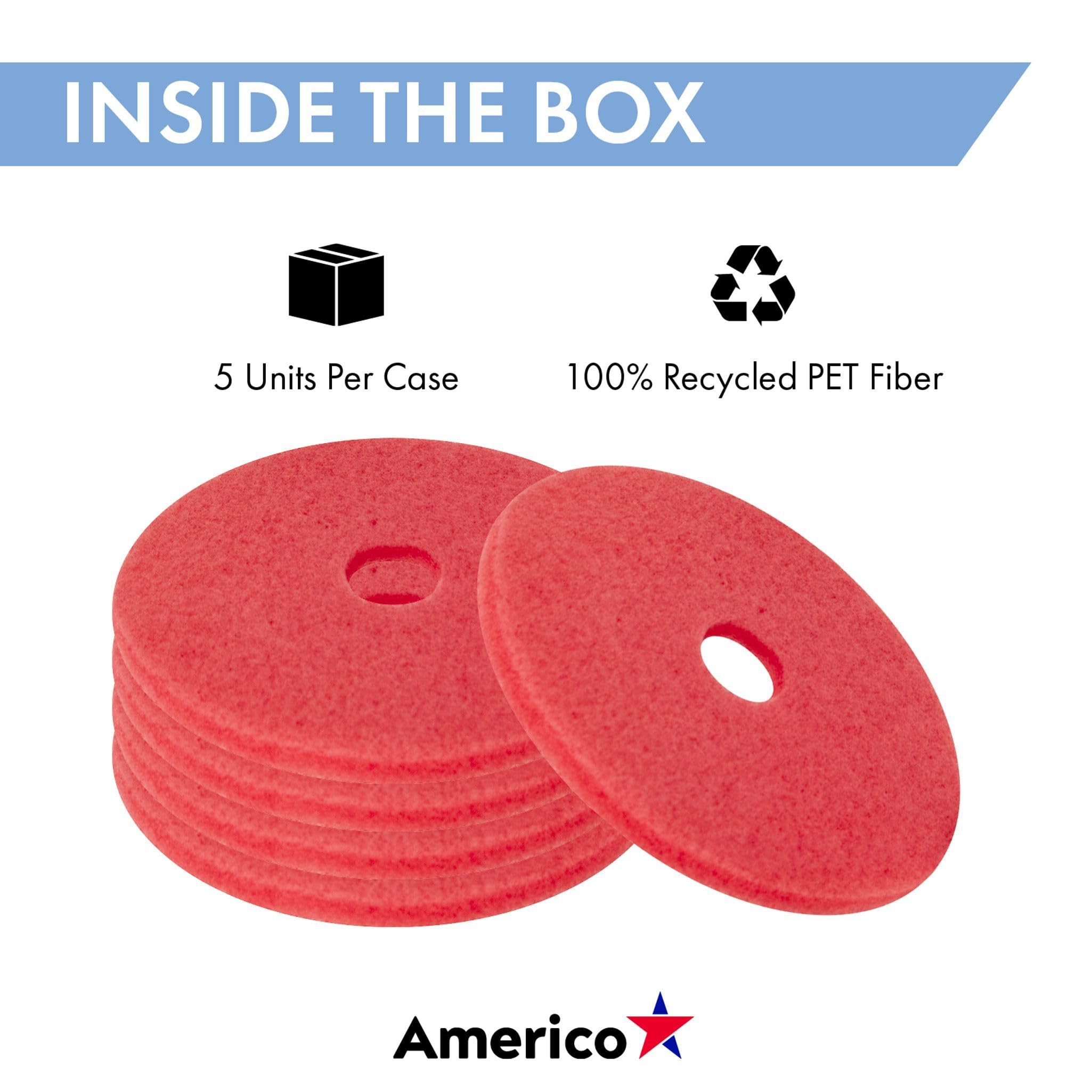 Americo Buffing Pads, 13" Diameter, Red, 5/Carton - Image 3