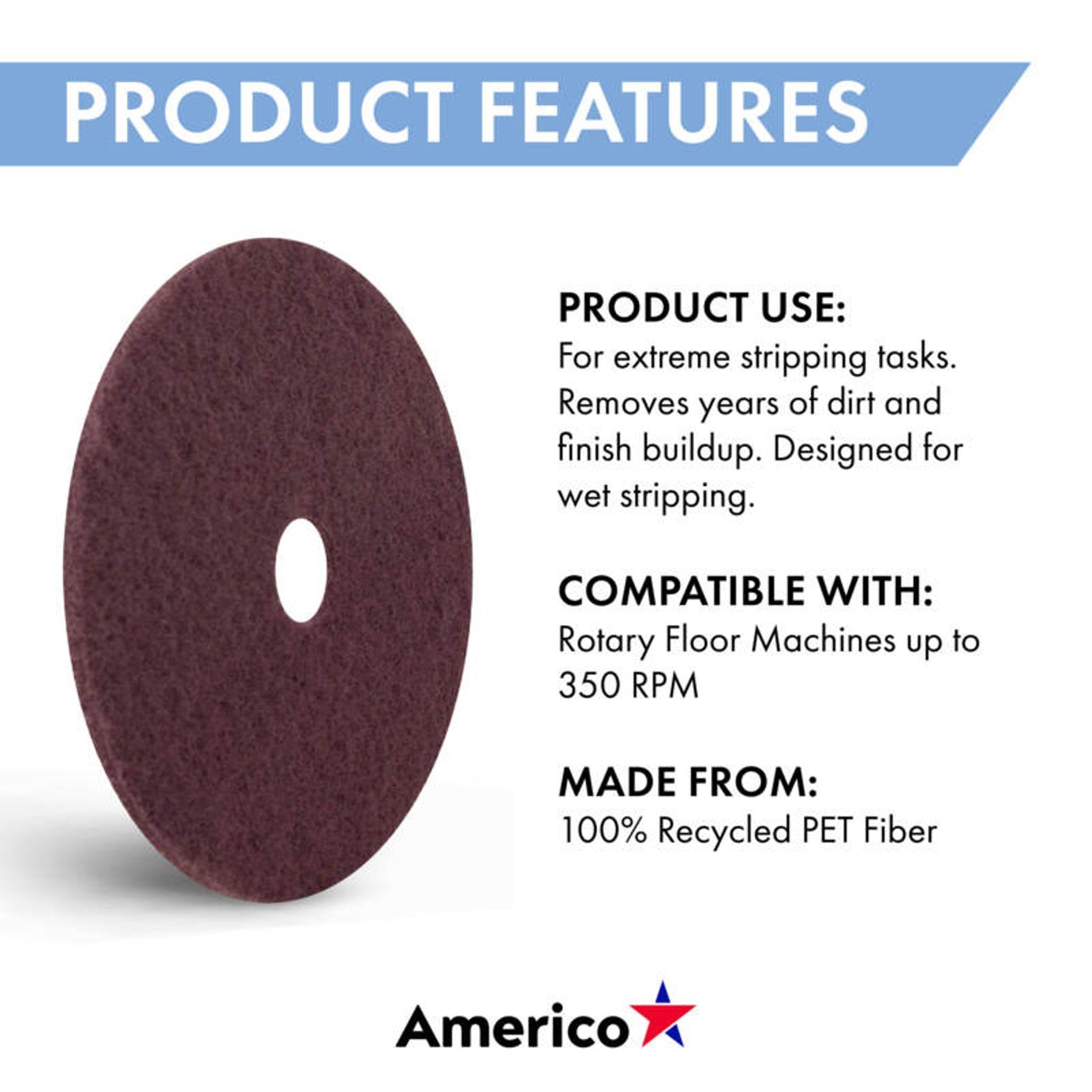 Americo Manufacturing 430520 Dominator Extra Aggressive Duty Floor Stripping Pads (5 Pack), 20" - Image 4